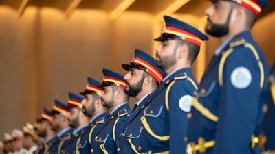 The UAE Armed Forces Honour Guard participates in a reception for Mr Modi at the Presidential Airport, Abu Dhabi. Abdulla Al Bedwawi / Presidential Court