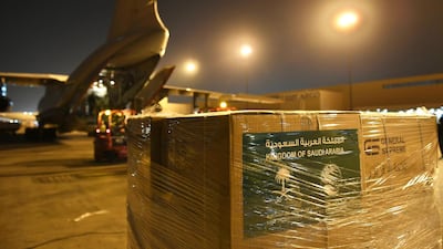 A Saudi relief plane set to travel to Aleppo International Airport. SPA