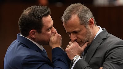 Paulo Amador da Cunha Bueno, Bolsonaro's lawyer, right, at the Supreme Court trial in Brasilia. Bloomberg