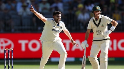 Debutant Harshit Rana after taking the wicket of Travis Head of Australia. Getty Images