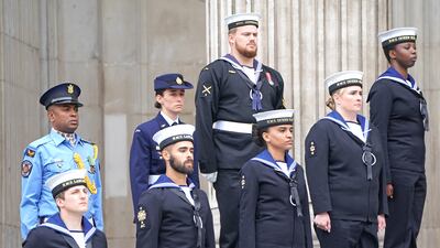 Members of the military line the steps of St Paul's Cathedral. Getty Images
