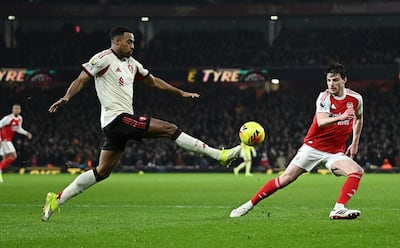 Liverpool's Ryan Gravenberch, left, in action with Arsenal's Declan Rice. Reuters