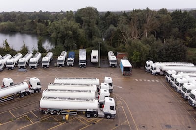 Part of the government's reserve tanker fleet based at a depot in Fenstanton, Cambridgeshire. Military drivers will be deployed to deliver fuel to forecourts from Monday as the crisis at the pumps continues. Picture date: Saturday October 2, 2021.