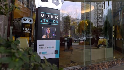 An Uber Station outside a hotel in Chengdu, in southwest China’s Sichuan province. AFP