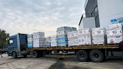 Essential supplies are loaded onto a lorry after being delivered to Beirut Port on an Emirati ship. Photo: Wam