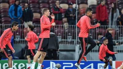 From left: Varane, Kroos and Casemiro take part in a training session. AFP