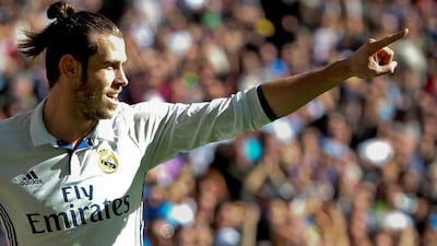 Real Madrid's Gareth Bale celebrates after scoring a goal on Sunday. Sergio Perez / Reuters / November 6, 2016