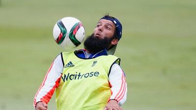 England all-rounder Moeen Ali controls the ball during the training session at Sahara Stadium, Kingsmead.