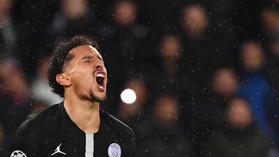 Paris Saint-Germain defender Marquinhos reacts after spurning a chance to score. AFP