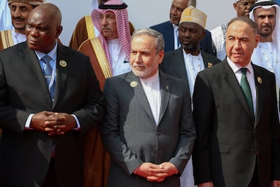 Iran's Foreign Minister Abbas Araghchi, centre, at the Organisation of Islamic Co-operation meeting in Baghdad. Reuters