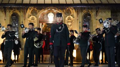 The Band of the Brigade of Gurkhas playing in Speakers Court in London's Palace Of Westminster. PA