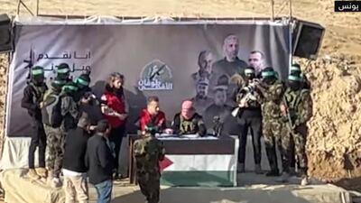 Hostages are released in Khan Younis, Gaza. Sky News Arabia screengrab