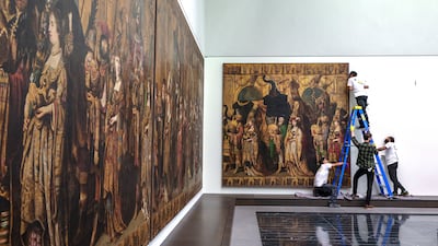 The restored Triumph of David artwork, inspired by the biblical tale of David and Goliath, is installed at Louvre Abu Dhabi. Victor Besa / The National