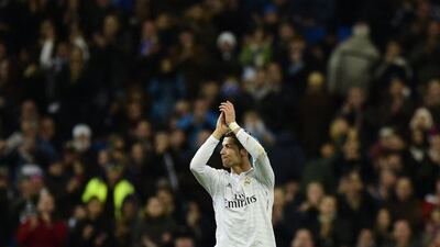 Real Madrid's Cristiano Ronaldo applauds his supporters after his side's win against Celta Vigo in La Liga on Saturday. Javier Soriano / AFP