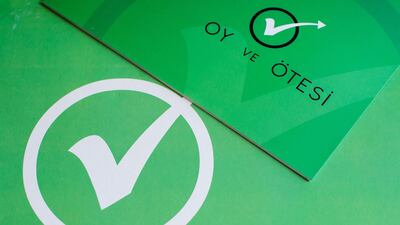 The logo used by Turkish NGO Oy ve Otesi (Vote and Beyond) to promote election transparency ahead of presidential and parliamentary elections on June 24, 2018. Gokan Gunes / AFP