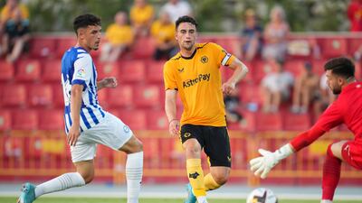 Max Kilman scores for Wolverhampton Wanderers against Deportivo Alaves at Estadio Camilo Cano in Benidorm, on July 20. Getty