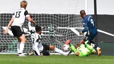 Alexandre Lacazette of Arsenal opens the scoring for Arsenal. EPA