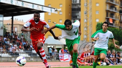 Enric Pi, centre, in action against Southampton in a pre-season friendly in 2013, has been at Llagostera since 2011 and has helped the club secure promotion. David Ramos / Getty Images