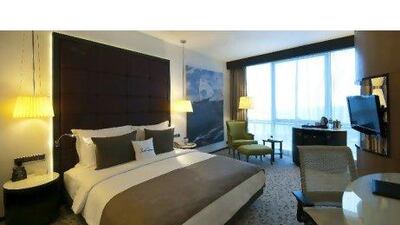 A king deluxe room at the Doubletree by Hilton Istanbul.