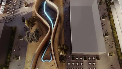 The UAE pavilion, with a canyon-like entrance, winding pathways, a cylindrical state-of-the-art theatre and a rooftop garden, will be spread over a prominent location on the Italian city’s Expo 2015 site. Courtesy expo2015uae.com