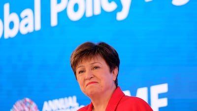 IMF Managing Director Kristalina Georgieva holds a press conference at the IMF's headquarters in Washington during the annual meetings of the IMF and World Bank. Reuters