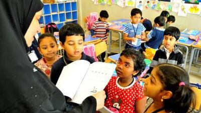 Grade 1 students attend an Arabic class at the Indian International High School in Dubai.