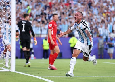 Alexis Mac Allister celebrates scoring Argentina's first goal. AFP