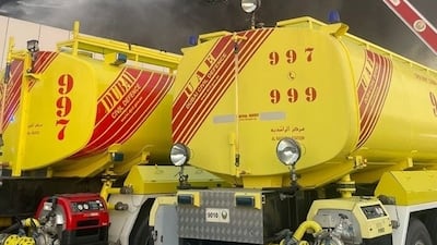 Dubai Civil Defence teams are responding to a gas cylinder explosion at a car showroom in Dubai. Photo: Dubai Civil Defence