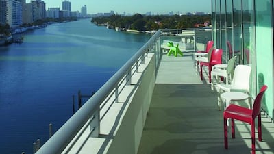 Alexander Gorlin’s sixth-floor apartment offers far-reaching views of both the ocean and the Miami skyline. Courtesy of Red Cover / Anastassios Mentis