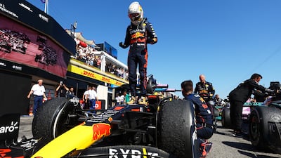 Max Verstappen celebrates in parc ferme. Getty