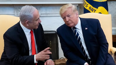US President Donald Trump listens to Prime Minister of Israel Benjamin Netanyahu. EPA