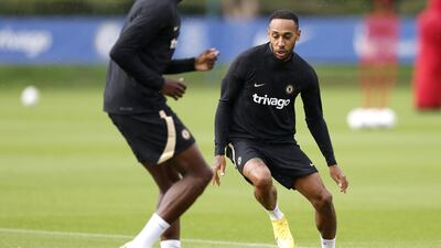 Chelsea striker Pierre-Emerick Aubameyang during training. PA