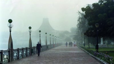 Seen here looming out of the mist, the Volcano Fountain was one of the most well-known landmarks in the city and dominated its surroundings. Courtesy Al Ittihad