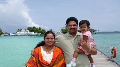 Santosh Kumar, and his wife, Manju Menon, suffocated their daughter, Gauri, nine, then slit their wrists over debts. Courtesy family and friends of Kumar family