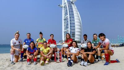 Emirates Airline Dubai Rugby Sevens captains shoot at the Jumeirah Mina A'Salam. Victor Besa / The National