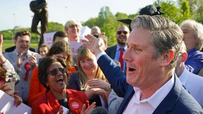 Labour Party leader Sir Keir Starmer speaks to supporters in Barnet, north London, on Friday, where the party clinched victory in the polls. PA