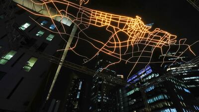 The light art installation City Gazing Dubai by VOUW studio from Netherlands on display at the DIFC Gate Avenue in Dubai. Pawan Singh / The National