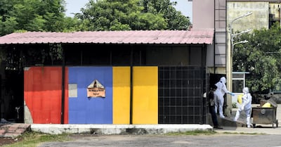 A storage area for biomedical waste and used PPE kits at Lokbandhu Hospital in the north Indian city of Lucknow. Getty