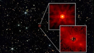 A James Webb Space Telescope image shows the quasar used in the MIT researchers' study into ancient supermassive black holes. Photo: MIT / Nasa