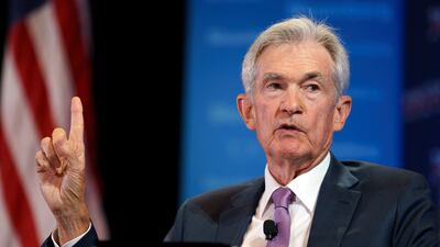 Federal Reserve chairman Jerome Powell at the discussion for the Economic Club at the Marriott Marquis in Washington. EPA