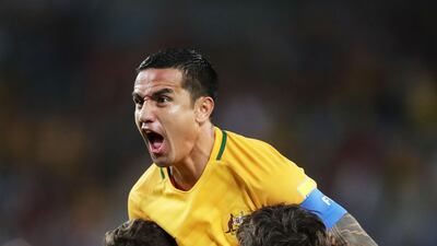 Australia's Tim Cahill celebrates scoring their equalising goal. Matt King / Getty Images
