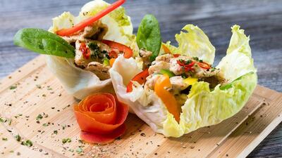 A chicken lettuce taco dish from the new Dubai-based health cafe, Under 500. Courtesy Under 500