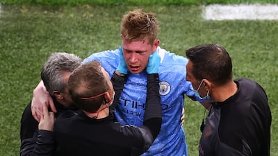 Manchester City's Kevin De Bruyne was left with a broken nose and eye socket after colliding with Chelsea's Antonio Rudiger during the Champions League final in May, 2021. Getty