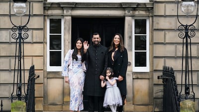 Humza Yousaf, with his wife Nadia El Nakla, daughter Amal, three, and step-daughter Maya arrives at Bute House, Edinburgh, for his swearing-in as Scotland's First Minister. All pictures: PA