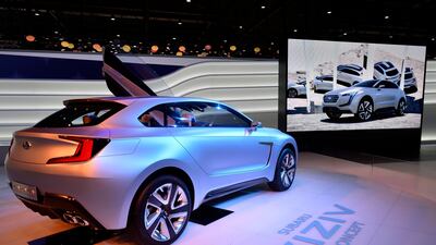 epa03610689 The new Concept car 'Viziv' of Japanese car maker Subaru is presented during the media day at the 83rd Geneva International Motor Show in Geneva, Switzerland, 05 March 2013. The Geneva International Motor Show at PALEXPO in Geneva will open its doors to the public from 07 to 17 March 2013 with more than 260 exhibitors presenting more than 130 World and European premieres. EPA/MARTIAL TREZZINI *** Local Caption *** 03610689.jpg