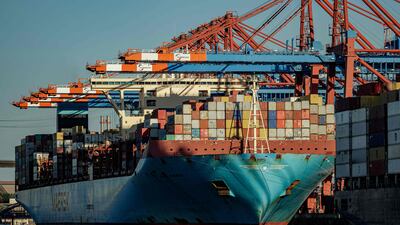 The container ship 'Maersk Bratan' in Hamburg. Maersk and other shipping companies have had to grapple with security threats in the Red Sea following attacks by Houthis. AFP