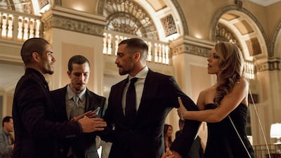 From left, Miguel Gomez as Miguel Escobar, Beau Knapp as Jon Jon, Jake Gyllenhaal as Billy Hope and Rachel McAdams as Maureen Hope in Southpaw. Scott Garfield / The Weinstein Company via AP