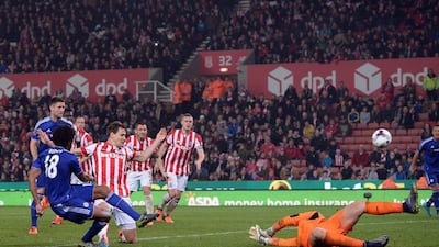 Chelsea’s Loic Remy scores the equaliser against Stoke City in the League Cup on Tuesday night at the Britannia Stadium. Oli Scarff / AFP