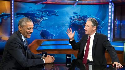 Barack Obama used sport as a presidential analogy in an interview with Jon Stewart on The Daily Show. Evan Vucci / AP Photo