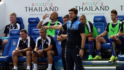 Tottenham Hotspur's Mauricio Pochettino directs his side during their 1-1 draw against Leicester City on Saturday in the Premier League. Geoff Caddick / AFP / August 22, 2015